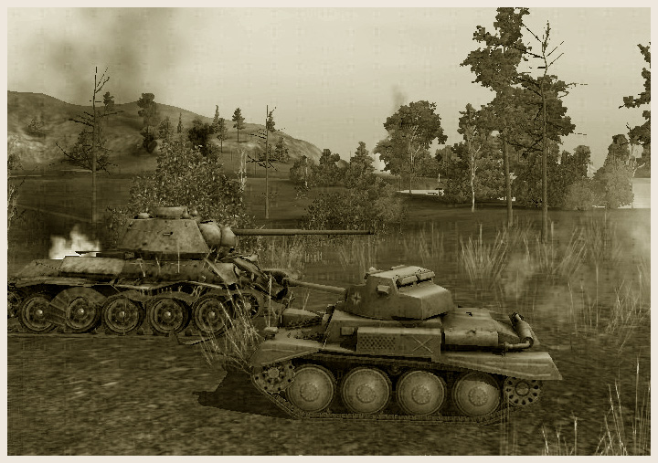 T-34 и PzKpfw 38 nA, карта "Топь".